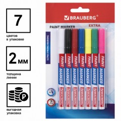Маркер-краска лаковый EXTRA paint marker 2 мм 7 цветов BRAUBERG 151996 (1)
