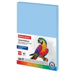 Бумага цветная для принтера Brauberg А4 80 г/м2 100 листов синяя 112453 (3)