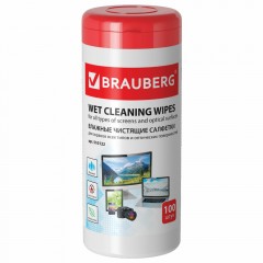 Салфетки влажные для экранов и оптики Brauberg 100 шт в тубе 510122 (3)