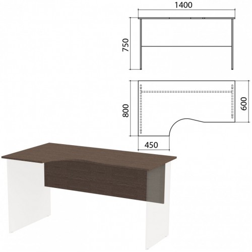 Столешница царга стола эргономичного Канц 1400х800х750 мм левый цвет венге СК36.16.1 640536 (1)
