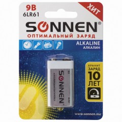 Батарейка алкалиновая Sonnen Alkaline 6LR61 (Крона) 1 шт 451092 (6)