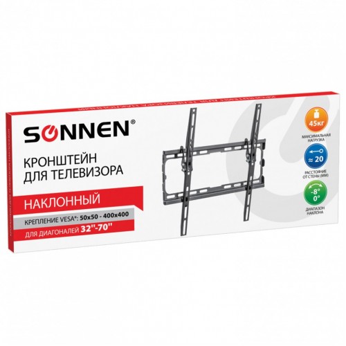 Кронштейн-крепление для ТВ настен до 45 кг VESA 75х75-400х400 32-70 черный SONNEN 455949 (1)